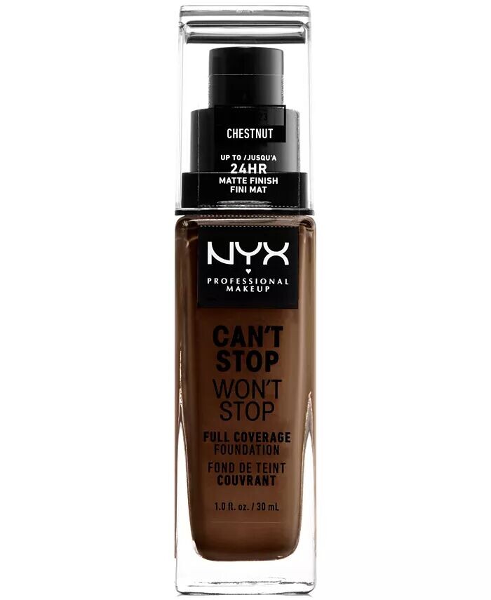 

Can’t Stop Won’t Stop Full Coverage Foundation, 1 унция Nyx Professional Makeup, цвет 23 Chestnut (deepest deep/neutral undertone)