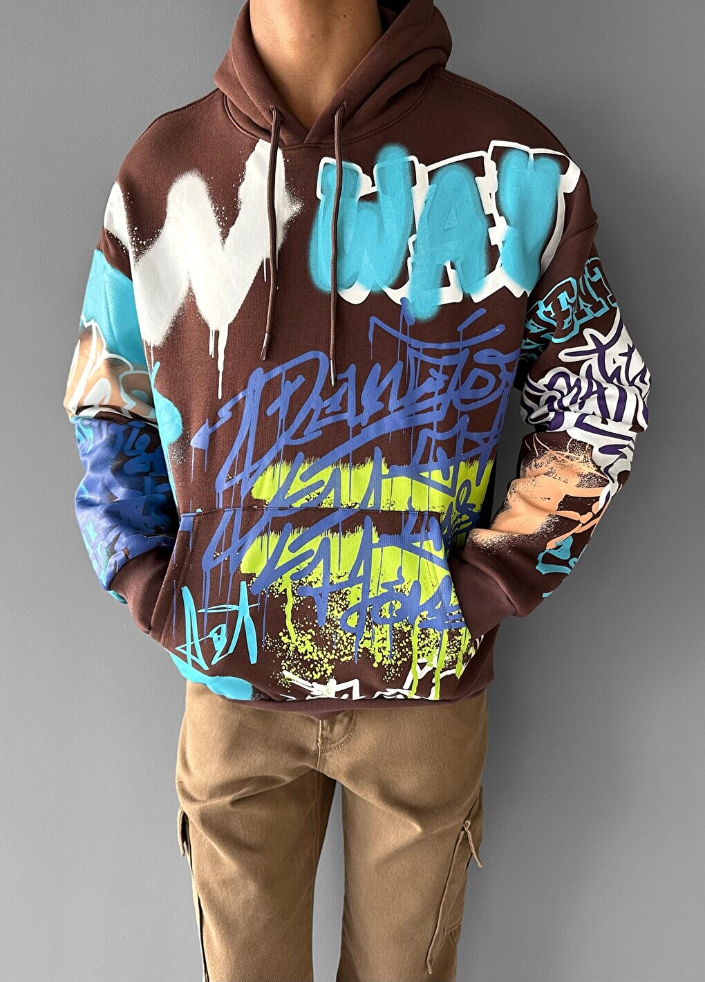 

Толстовка с капюшоном Oversize Graffiti Коричневая ablukaonline, Коричневый