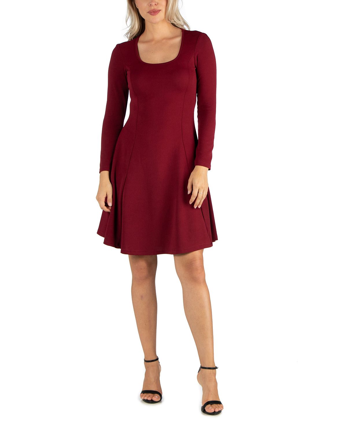 Женское простое расклешенное платье длиной до колена с длинными рукавами 24seven Comfort Apparel, красный