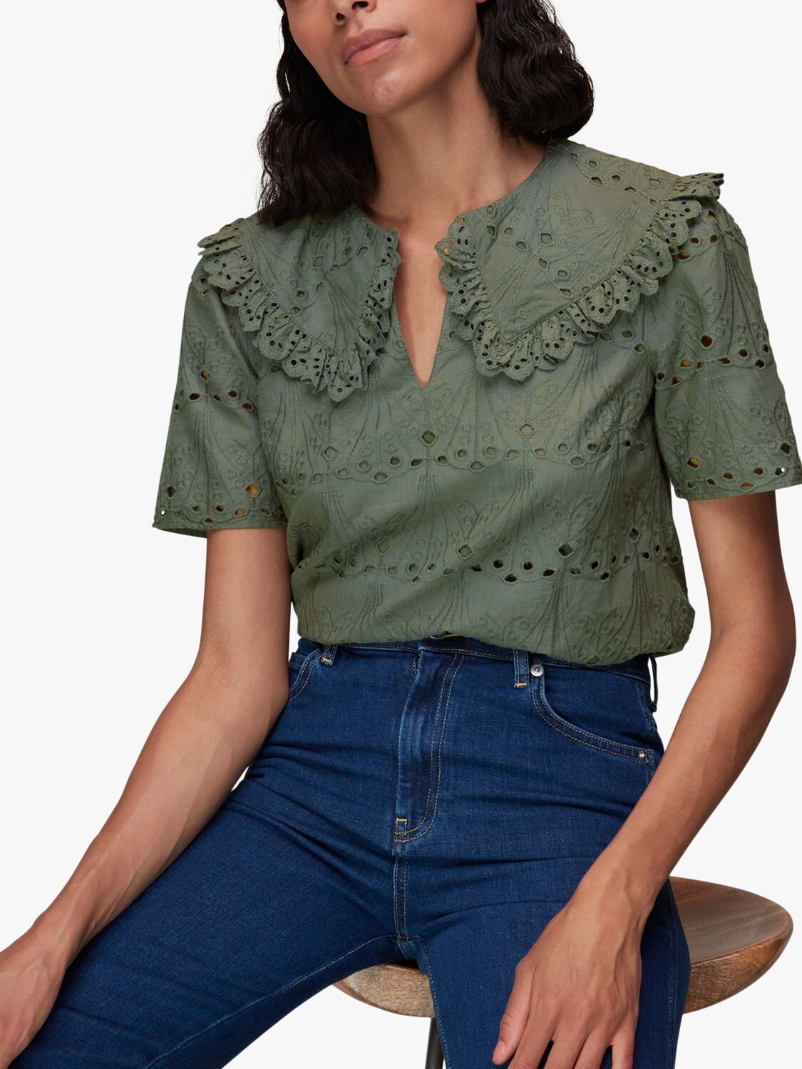 

Блузка Broderie с хлопковым воротником Whistles, хаки