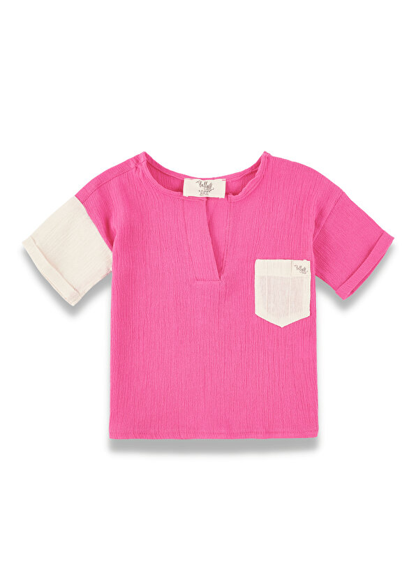 Розовая детская футболка унисекс с цветными блоками и одним карманом, судейский воротник Lally Things lally caitriona eggshells