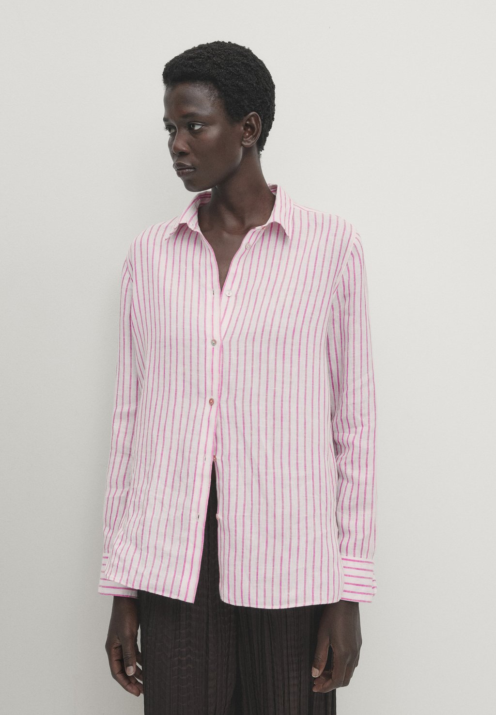 Блузка-рубашка STRIPED Massimo Dutti, цвет pink