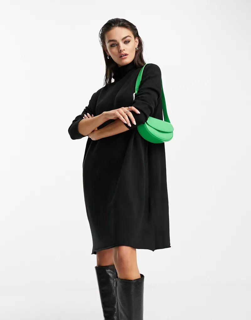 Черное платье мини в стиле оверсайз с высоким воротником French Connection