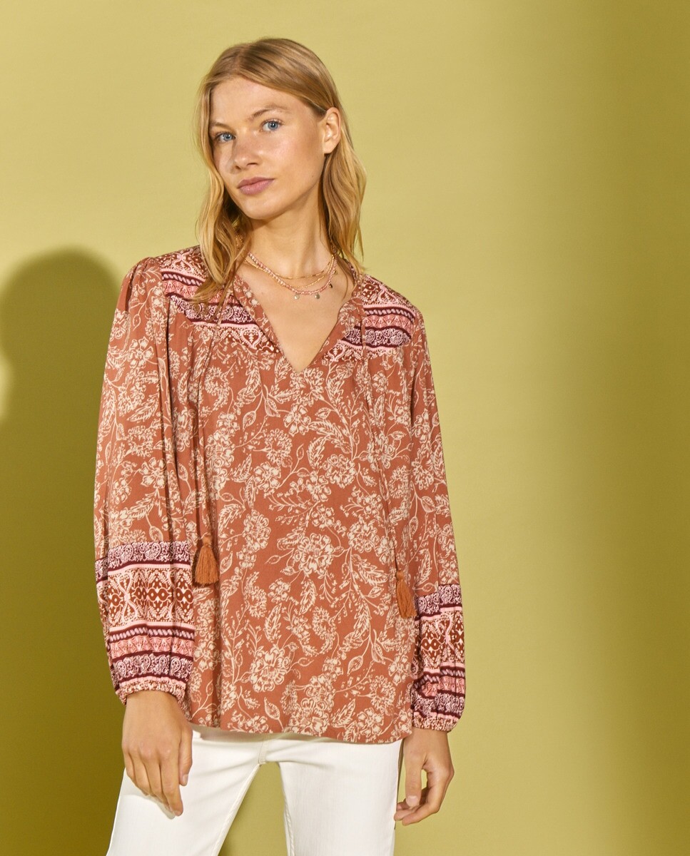 

Блузка с рукавами 3/4 и принтом Southern Cotton, красный