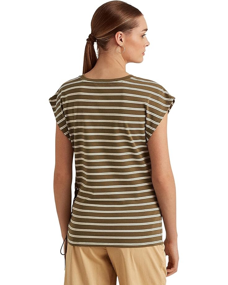 

Футболка LAUREN Ralph Lauren Striped Stretch Cotton Tee, цвет Olive Fern/Mascarpone Cream