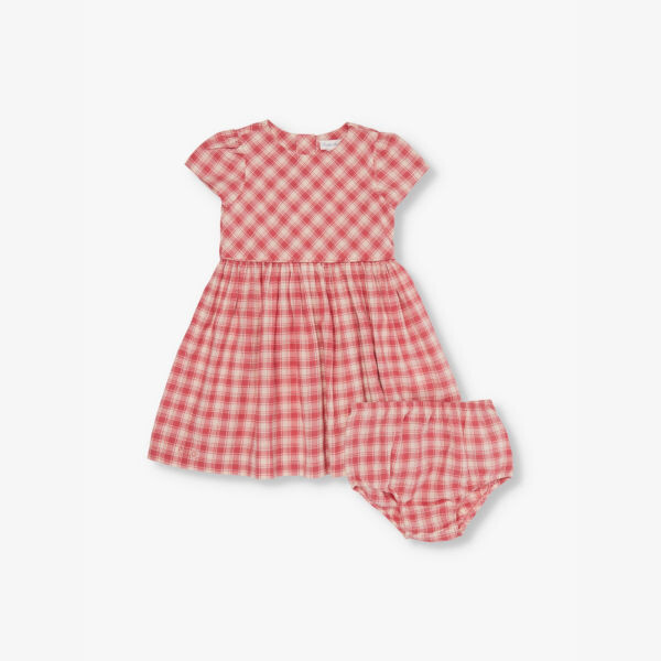 

Комплект из хлопкового платья и панталон для девочки в клетку Polo Ralph Lauren, розовый