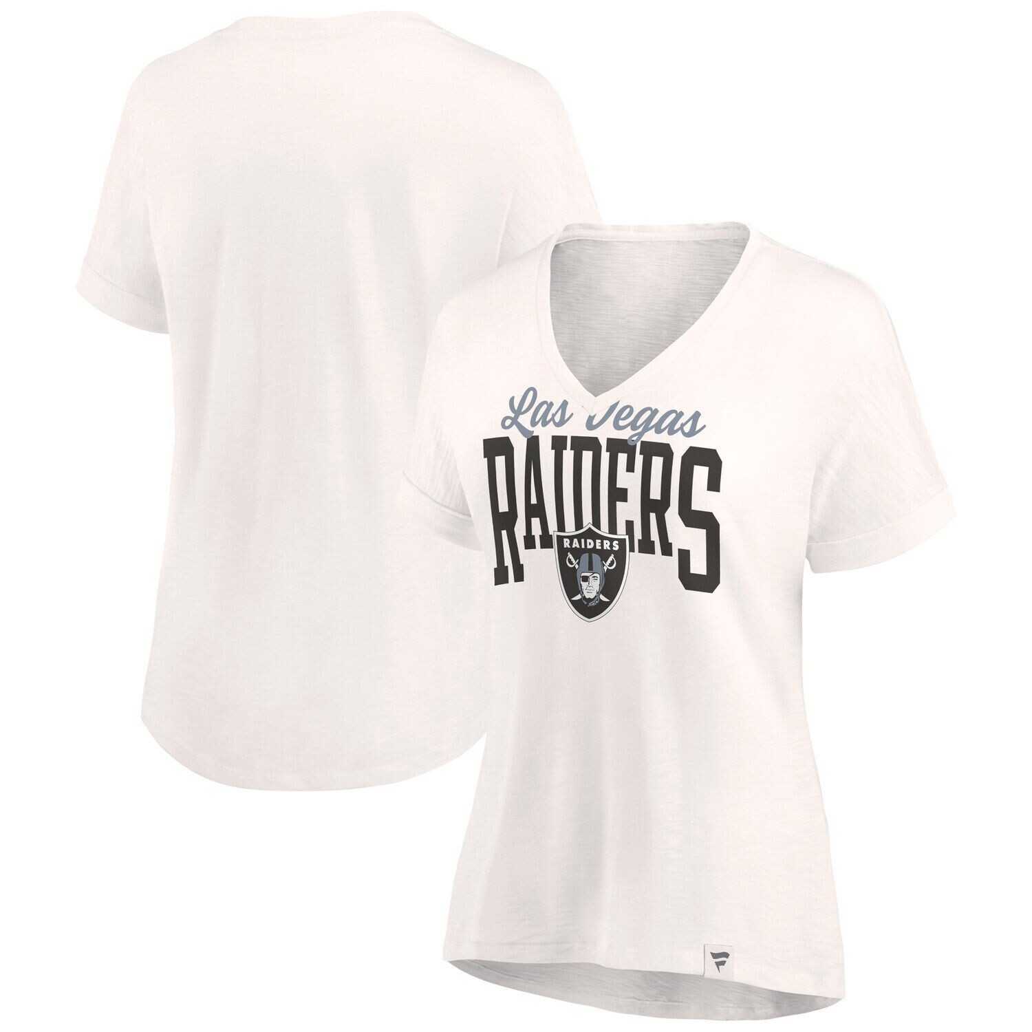

Женская футболка Fanatics Oatmeal Las Vegas Raiders Motivating Force с v-образным вырезом Fanatics