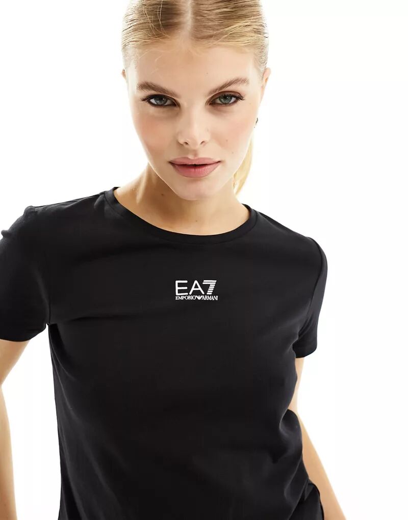 Черная футболка с центральным логотипом Armani EA7