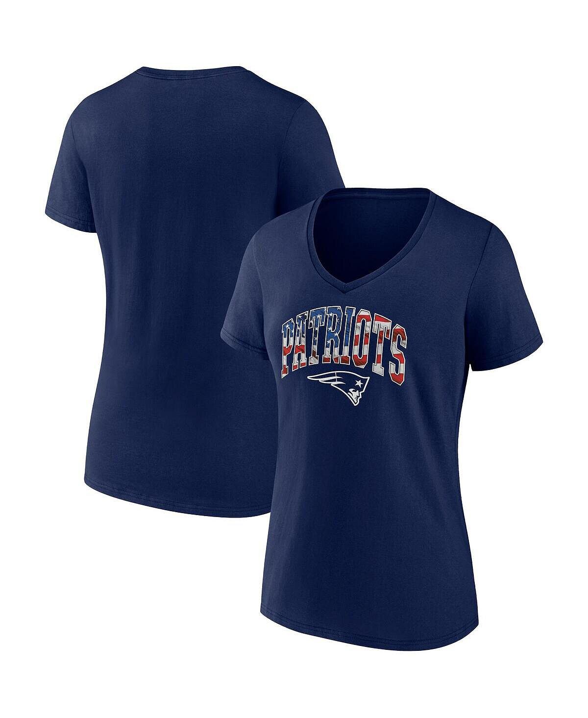 

Женская темно-синяя футболка New England Patriots Team Banner Wave с v-образным вырезом Fanatics, темно-синий
