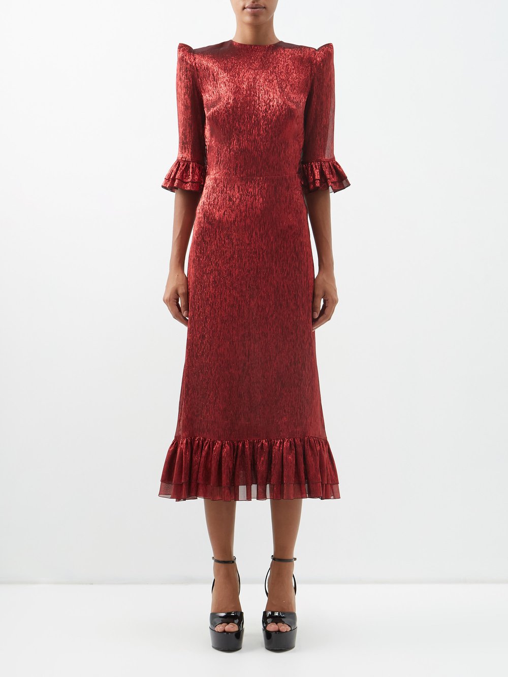 Платье falconetti из смесового шелка и ламе с оборками The Vampire'S Wife, красный фотографии