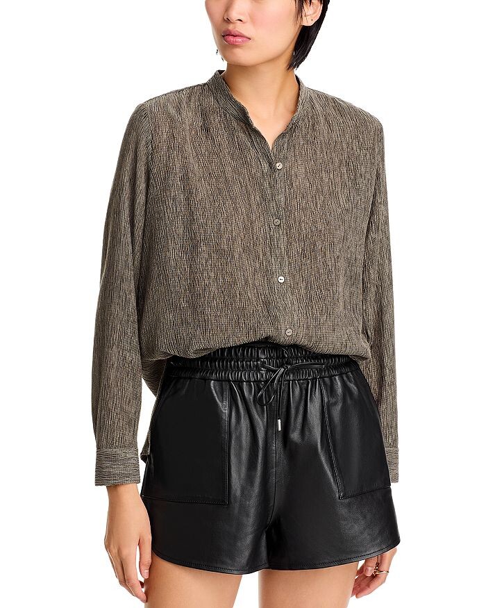 

Мятая рубашка с воротником-стойкой Eileen Fisher, коричневый/бежевый