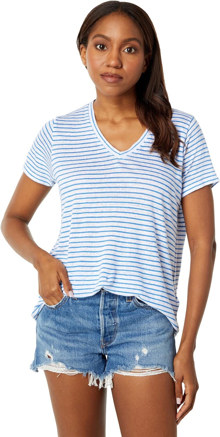 

Льняная футболка с V-образным вырезом Vineyard Vines, цвет Tide Blue Stripe