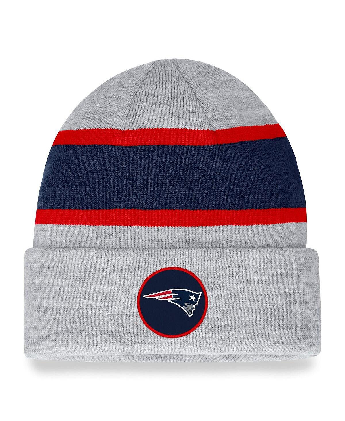 

Мужская вязаная шапка с фирменным логотипом Heather Grey New England Patriots и манжетами Fanatics