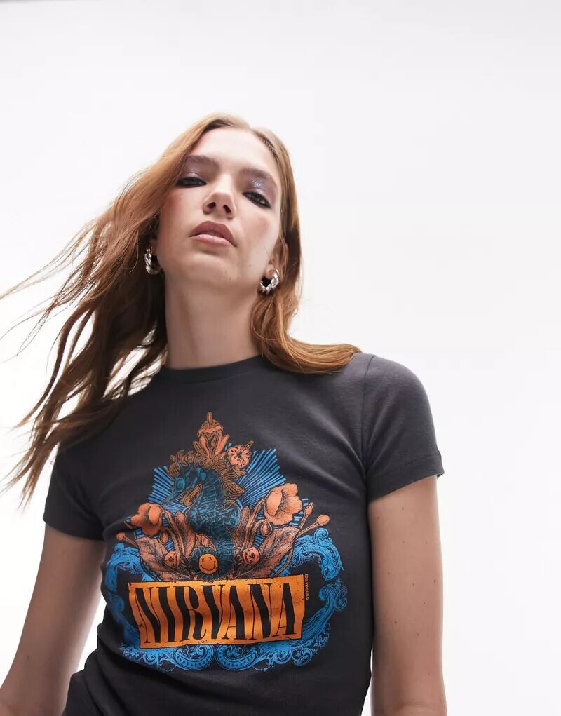 

Темно-серая детская футболка Topshop с графической лицензией Nirvana Sea Horse