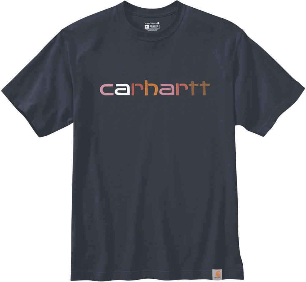 Тяжелая футболка свободного кроя с разноцветным логотипом и графическим рисунком Carhartt, темно-синий фото