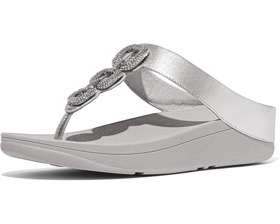 

Сандалии FitFlop Fino Crystal-Chain Metallic-Leather Toe-Post Sandals, серебряный