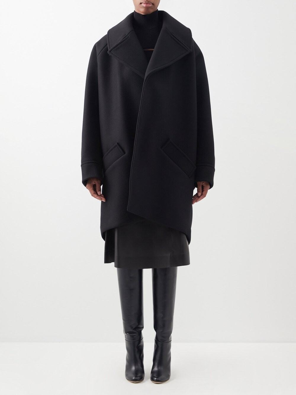 

Пальто оверсайз из прессованной шерсти Saint Laurent, черный