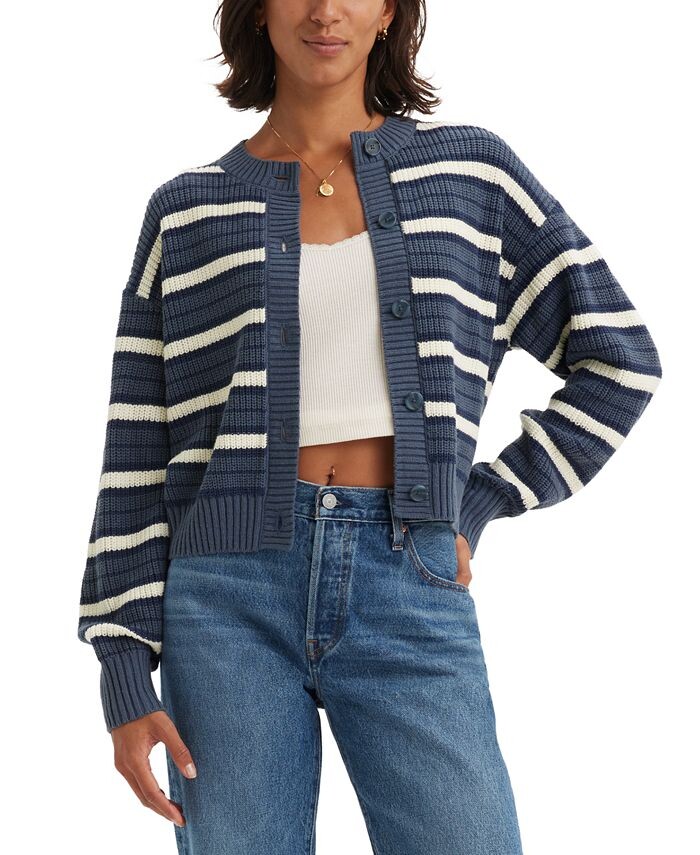 

Женский кардиган в кошачью полоску с длинными рукавами Levi's, синий