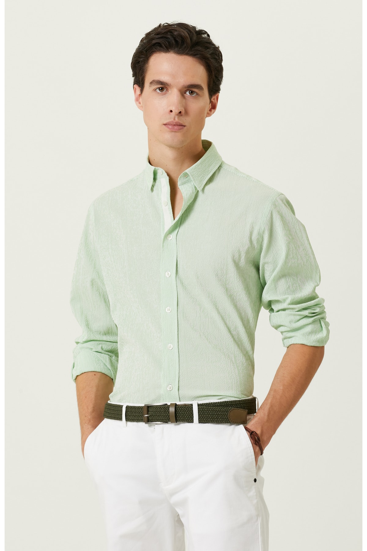Зелено-белая полосатая рубашка Network, зеленый