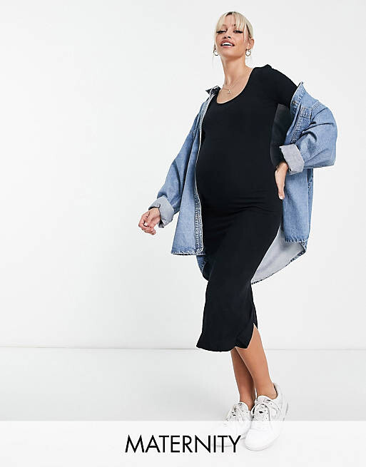 

Черное платье миди в рубчик River Island Maternity, Черный