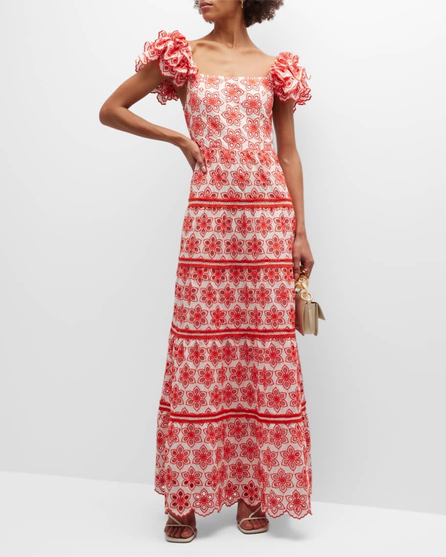

Ярусное платье макси Tawny с квадратным вырезом и оборками Alice + Olivia