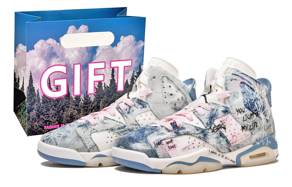 

Кроссовки Air Jordan 6 Vintage Basketball Shoes Women's High-top White, синий