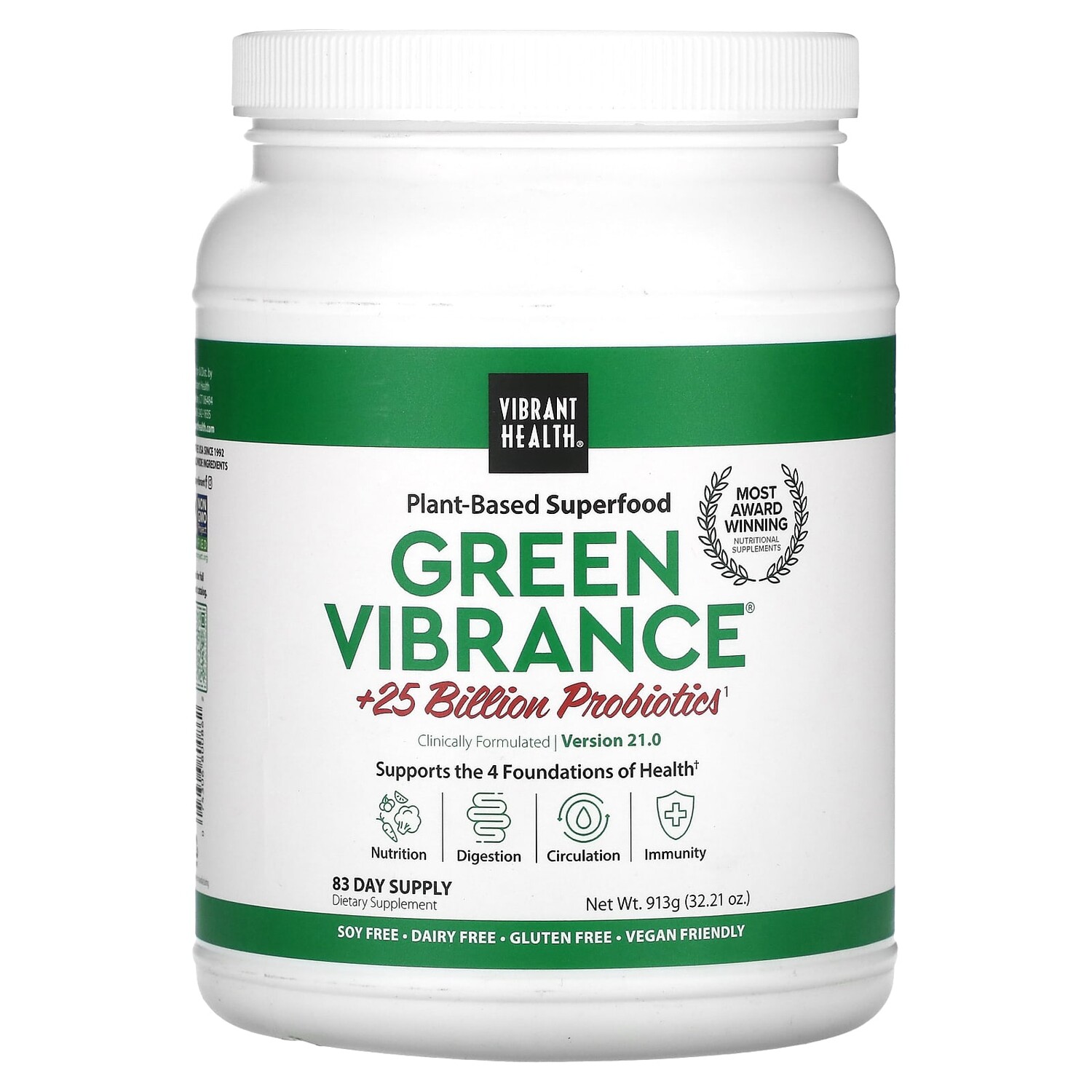 

Green Vibrance +25 млрд пробиотиков, версия 18.0, 913 г (32,21 унции), Vibrant Health