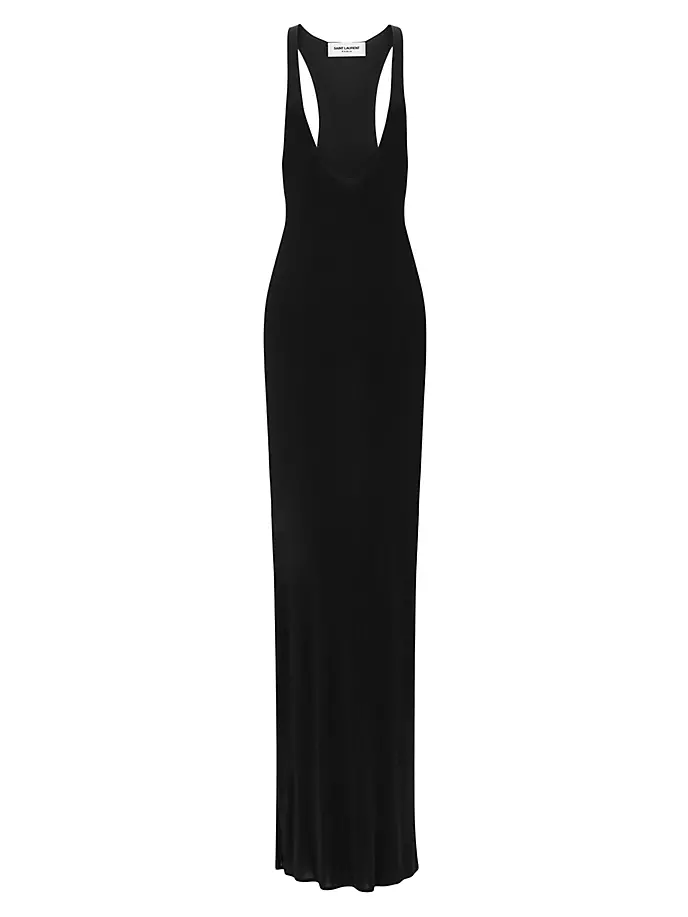 Платье-борцовка из блестящего трикотажа Saint Laurent, черный