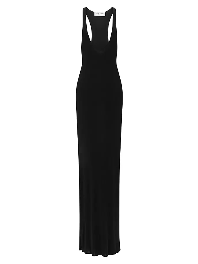 

Платье-борцовка из блестящего трикотажа Saint Laurent, черный