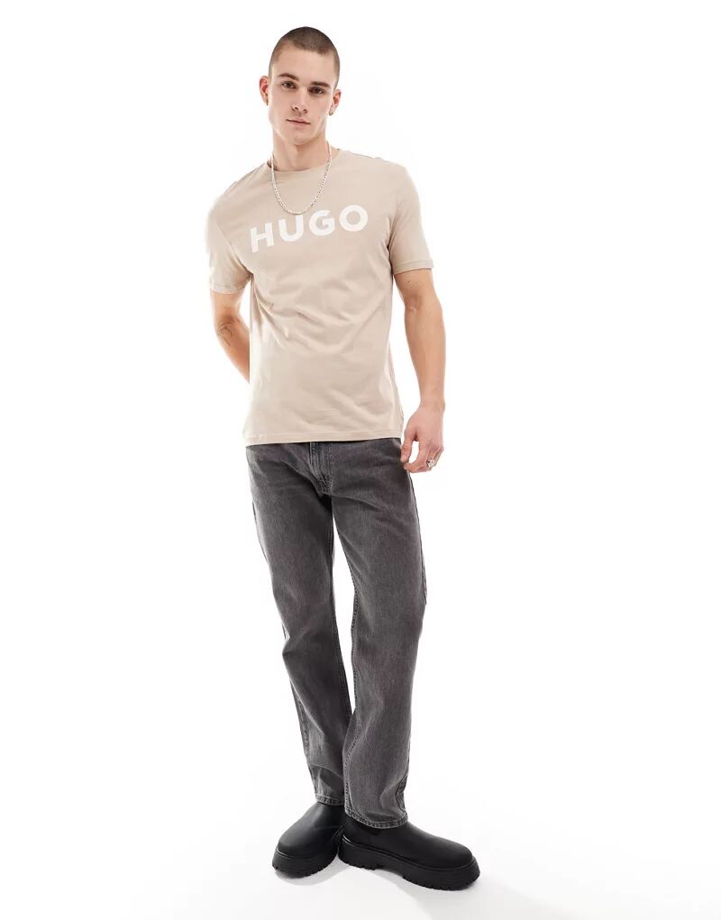 Бежевая свободная футболка унисекс HUGO Dulivio Hugo Red