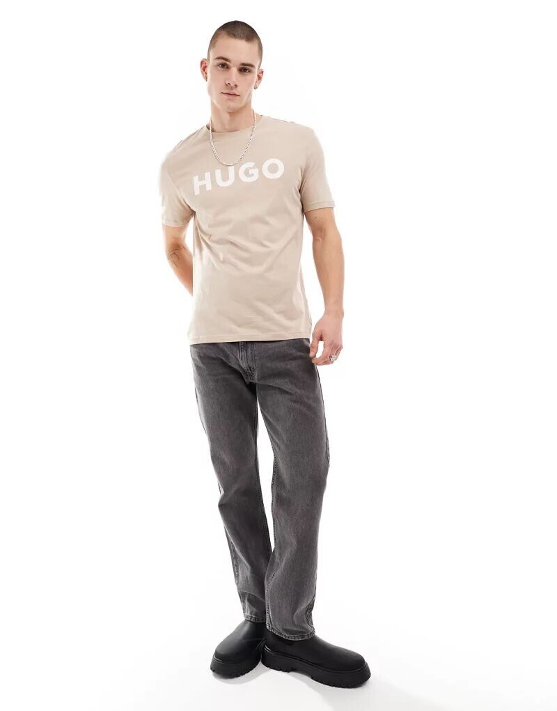 

Бежевая свободная футболка унисекс HUGO Dulivio Hugo Red