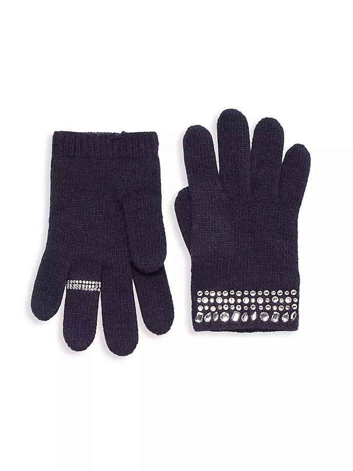Кашемировые перчатки с драгоценными камнями для девочек Carolyn Rowan x Stephanie Gottlieb Carolyn Rowan Collection, темно-синий