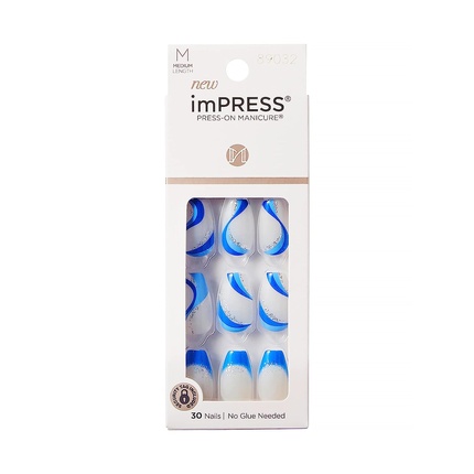 Накладные ногти Kiss Press-On Manicure Medium Coffin Mesmerize Blue, Impress чехол кобура mypads pochette для vertex impress frost