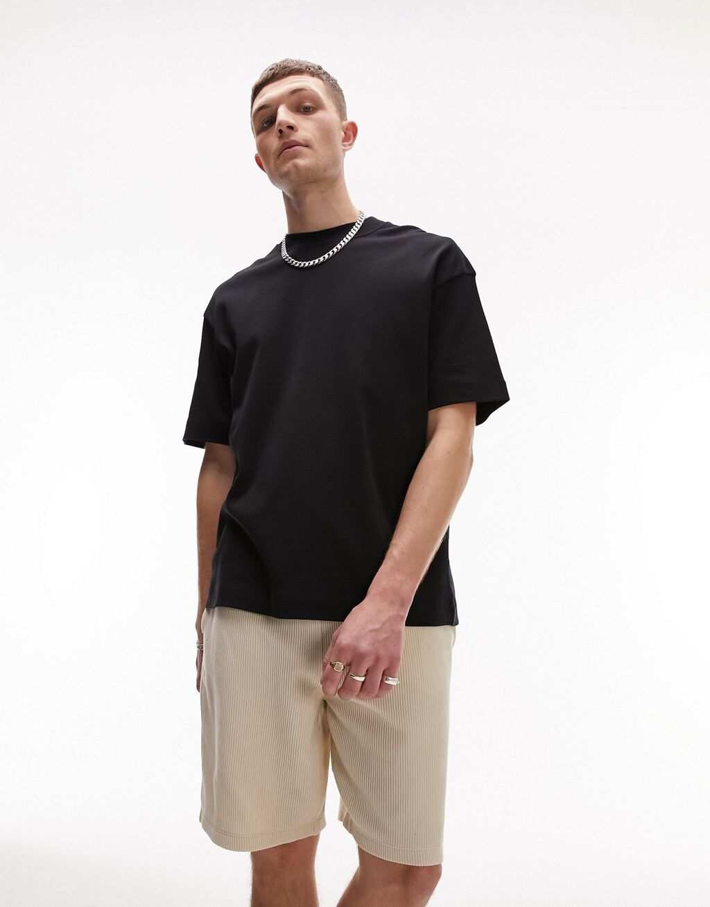 

Черная футболка в рубчик премиум-класса Topman