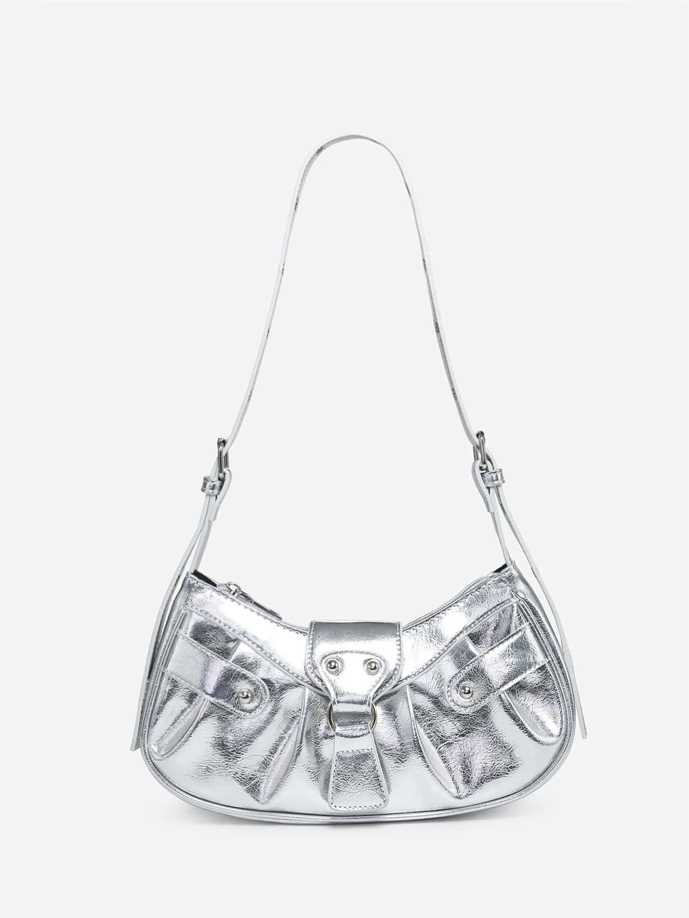 Легкая деловая повседневная сумка с рюшами и тиснением под крокодила с заклепками для девочек-подростков, серебро