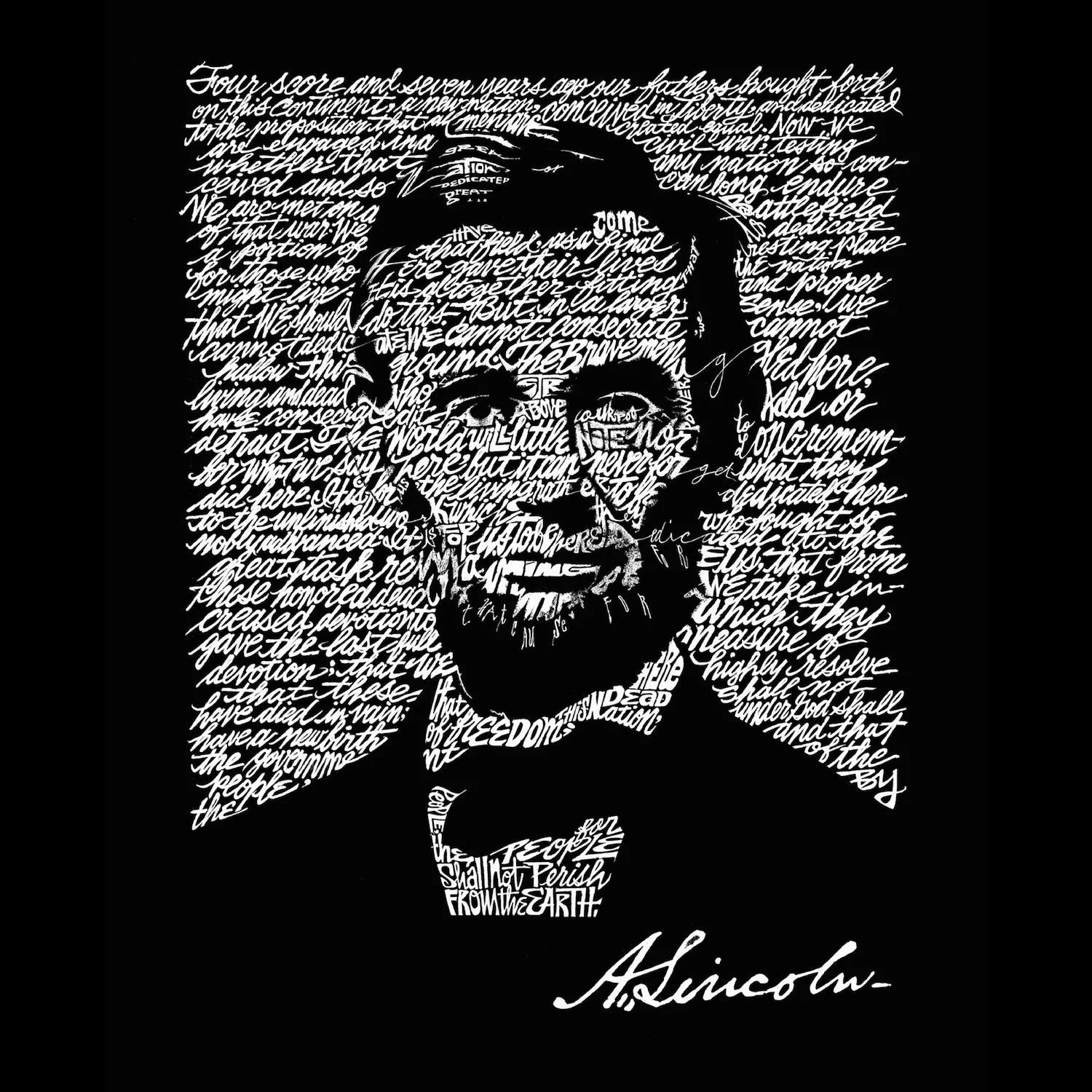 ABRAHAM LINCOLN — GETTYSBURG ADDRESS — мужская футболка с длинным рукавом с надписью Word Art LA Pop Art
