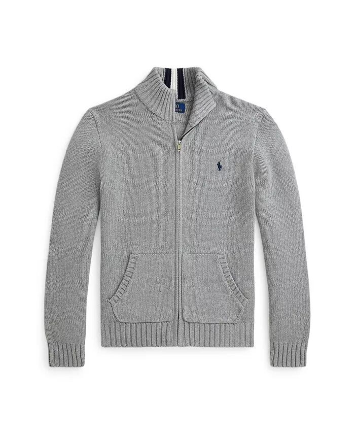 

Хлопковый свитер с молнией во всю длину для больших мальчиков Polo Ralph Lauren, серый