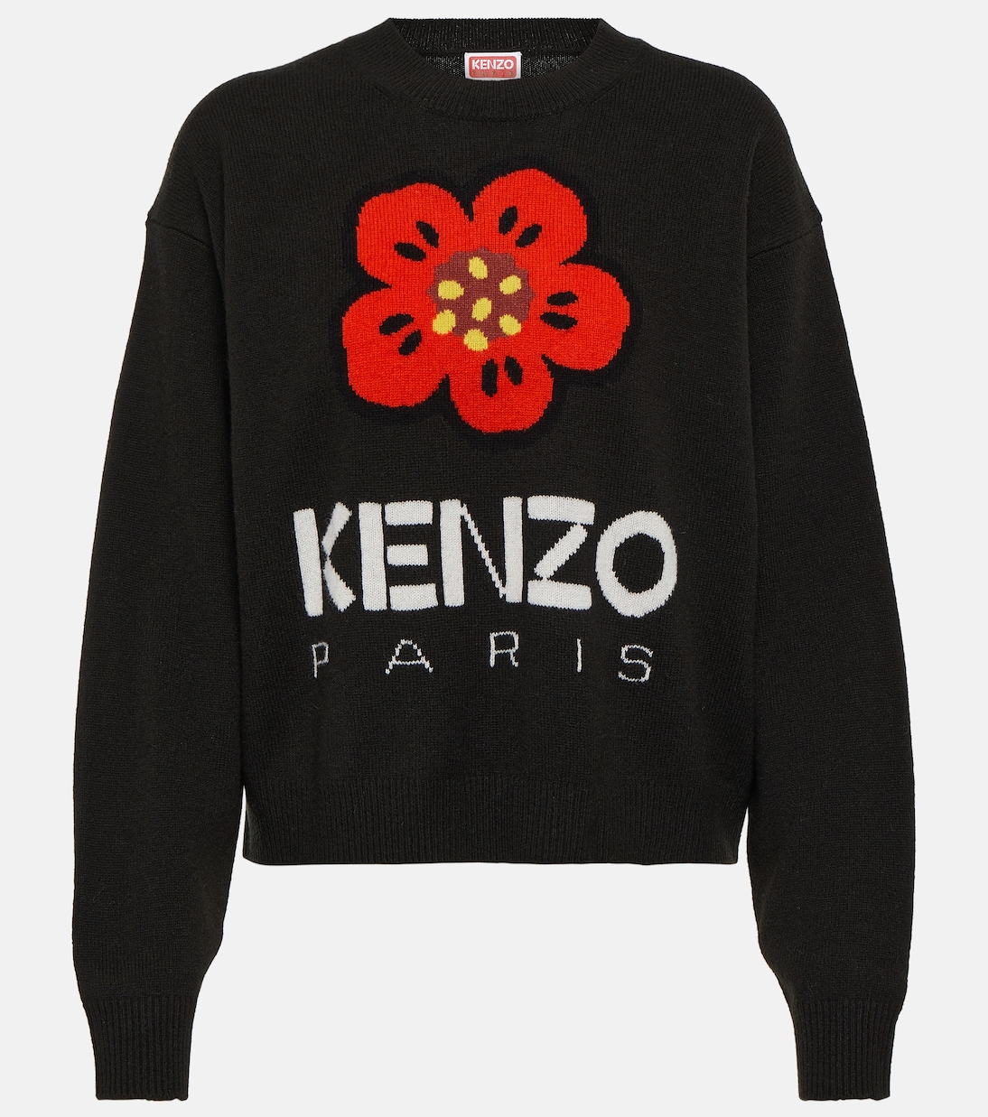 

Шерстяной свитер интарсии с цветком боке Kenzo, черный