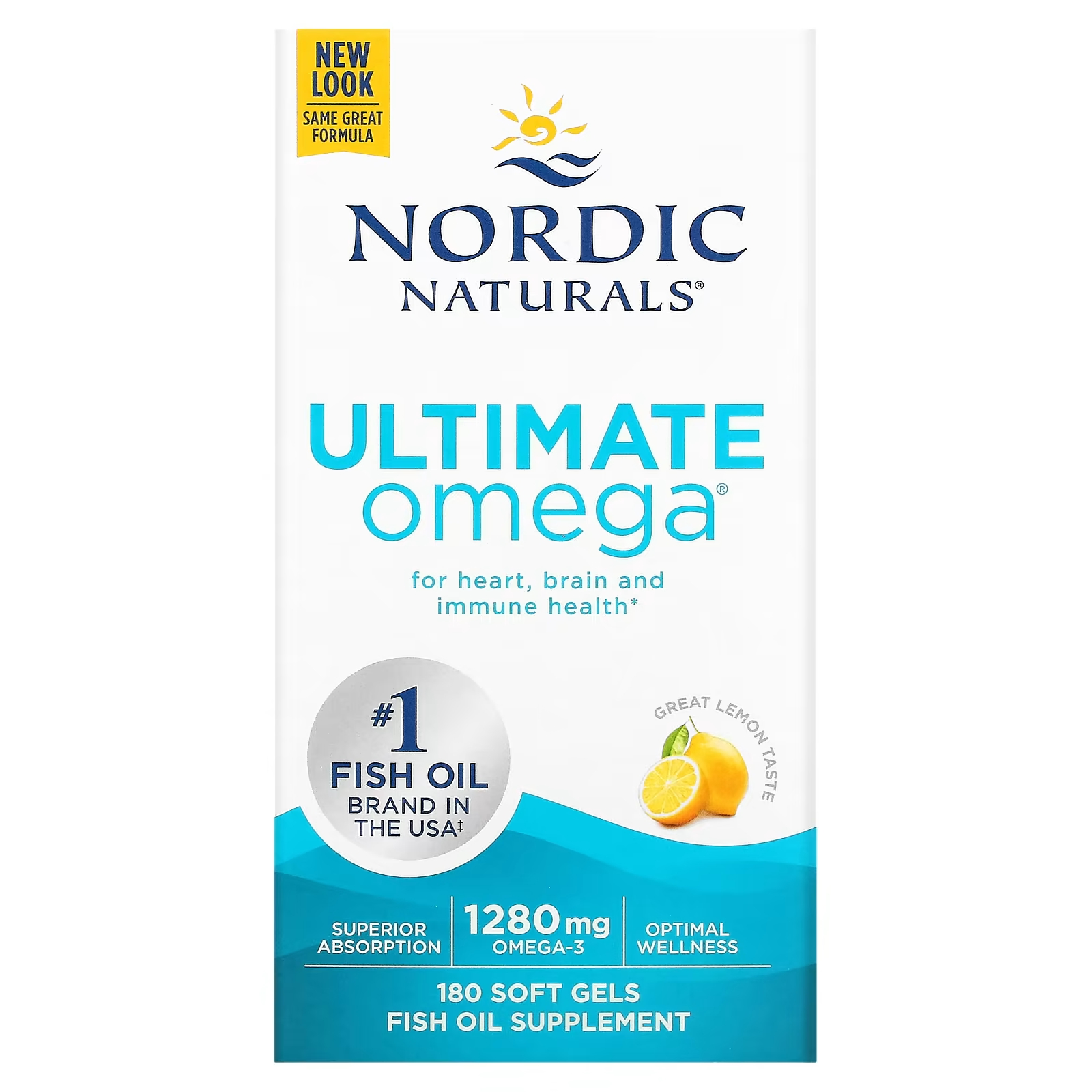 Nordic Naturals Ultimate Omega Lemon 1280 мг, 180 мягких таблеток (640 мг на мягкую гель) nordic naturals поддержка холестерина omega blend 975 мг 60 мягких гелей 325 мг на мягкую гель