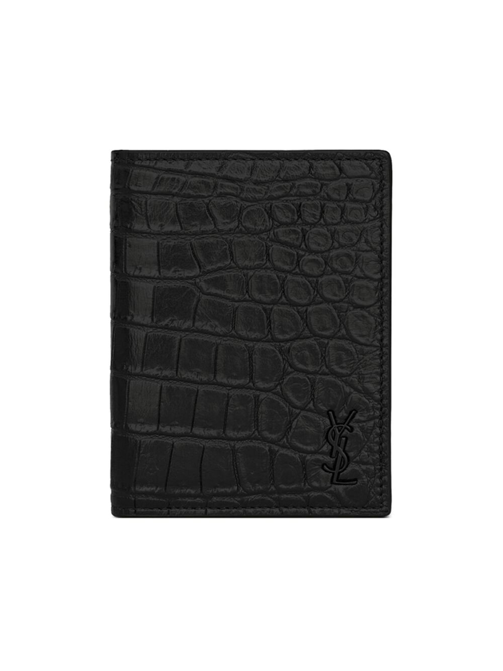 

Кошелек для кредитных карт Tiny Cassandre из матовой кожи с тиснением под крокодила Saint Laurent, неро