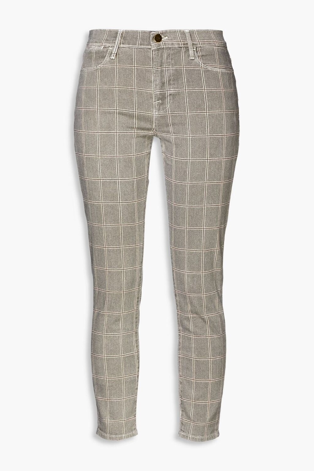 

Брюки-скинни Le High Skinny из хлопкового твила в клетку Frame, серый