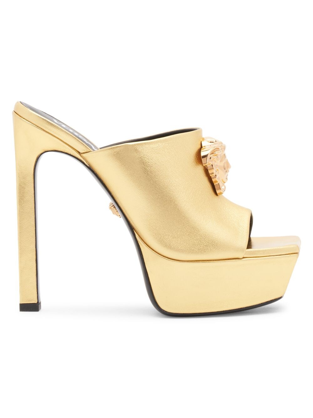 

Мюли La Medusa из металлизированной кожи на платформе Versace, золотой