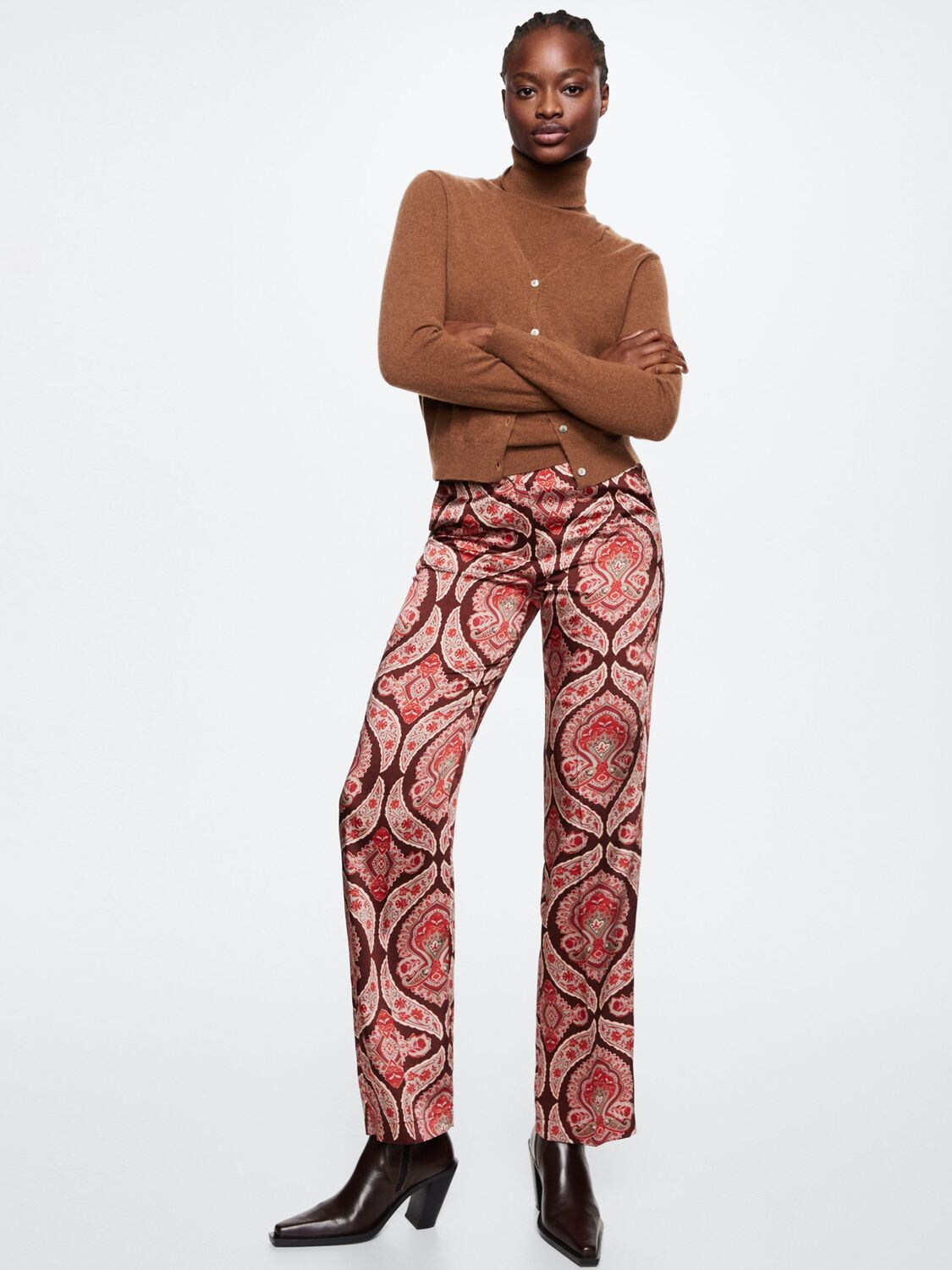 

Атласные брюки с принтом Mango Dakota Baroque, красные, Красный