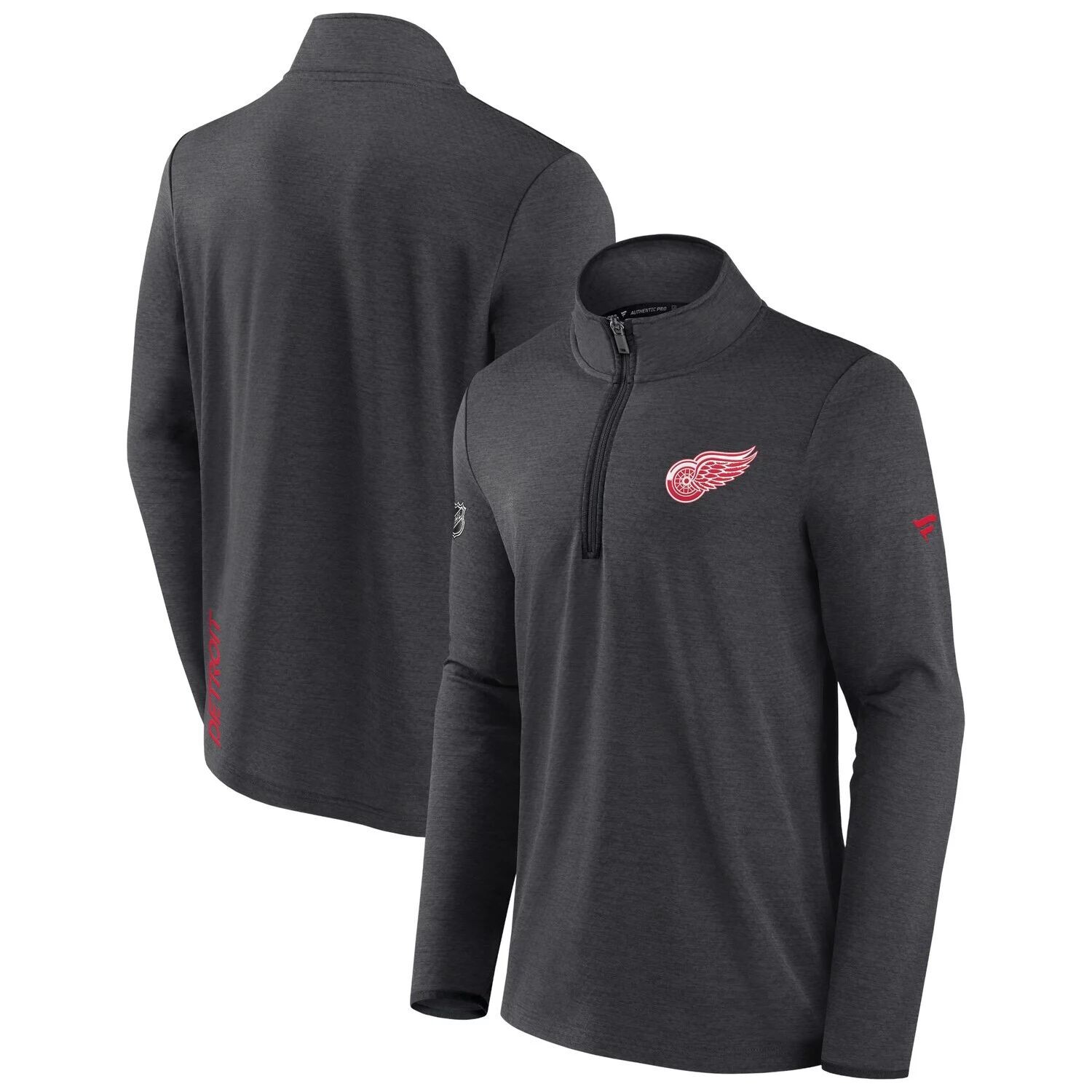 

Мужская фирменная куртка Heather Charcoal Detroit Red Wings Authentic Pro Rink с молнией на четверть Fanatics