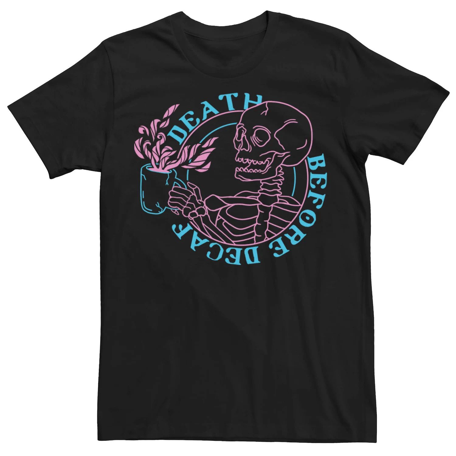Мужская футболка Death Before Decaf с неоновым скелетом Licensed Character printio футболка с полной запечаткой мужская starbucks death before decaf
