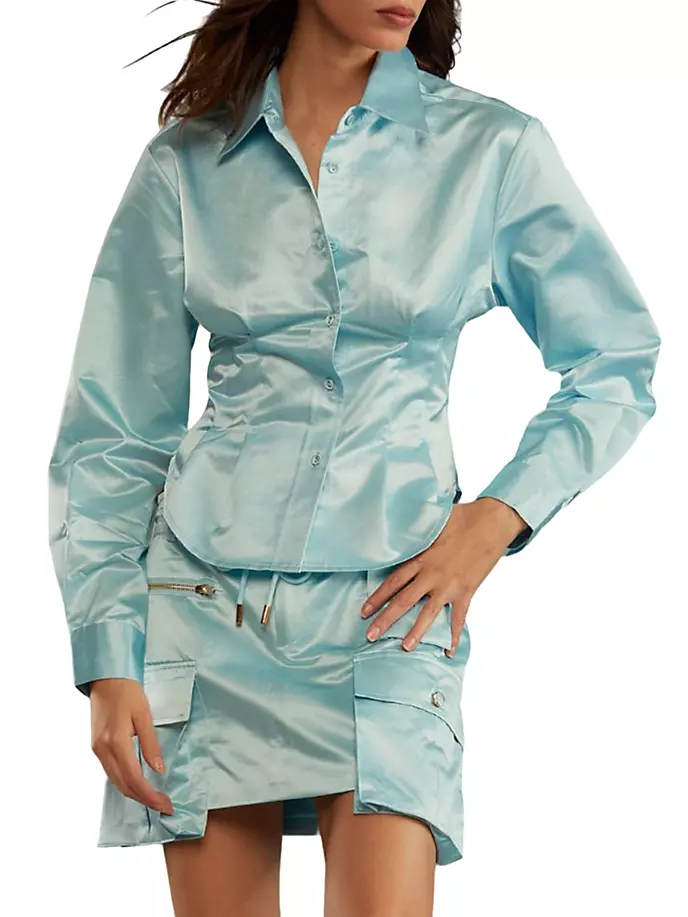 цена Блуза-корсет из хлопка и шелка Cynthia Rowley, синий