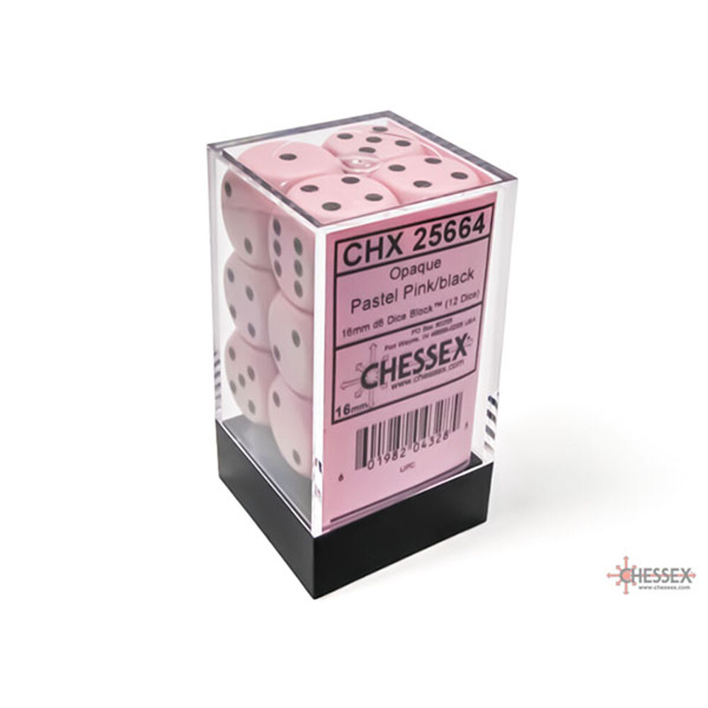 

Аксессуары Chessex Chessex 16mm d6 Dice Set: Opaque - Pastel Pink/Black (12)