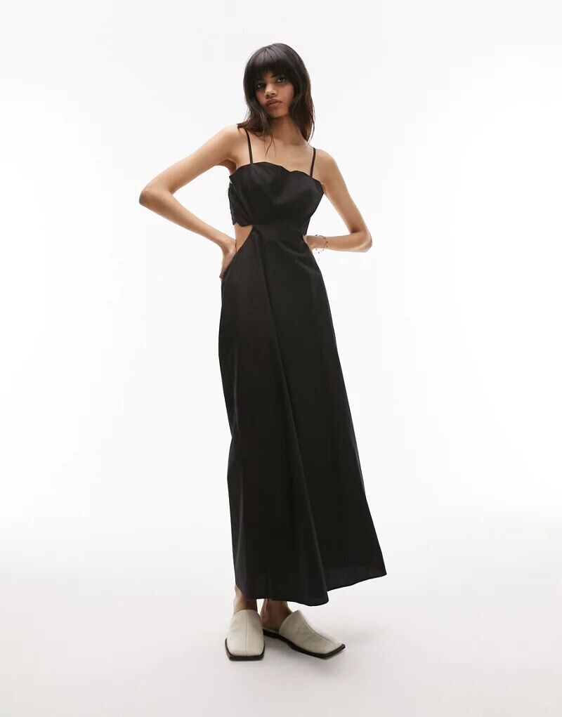 

Черное платье макси с фестонами Topshop