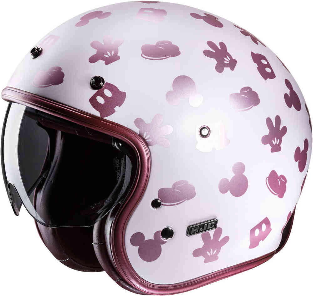 Реактивный шлем V31 Disney Mickey в стиле ретро HJC, белый/розовый женский мотоциклетный шлем в стиле ретро полушлем с выдвижным градиентным солнцезащитным козырьком и маской локомотивами
