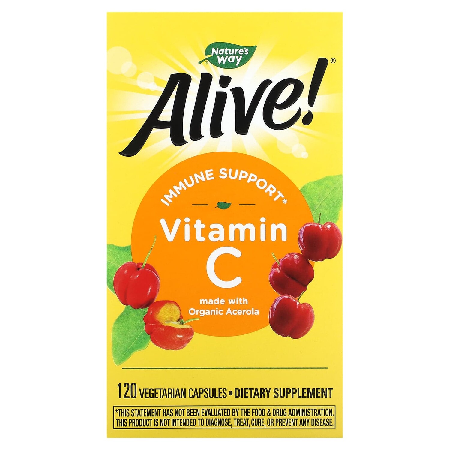 

Alive!, фруктовый источник витамина С, 120 вегетарианских капсул, Nature's Way